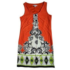 Madison Leigh orange black green white paisley sleeveless shift dress sz 10